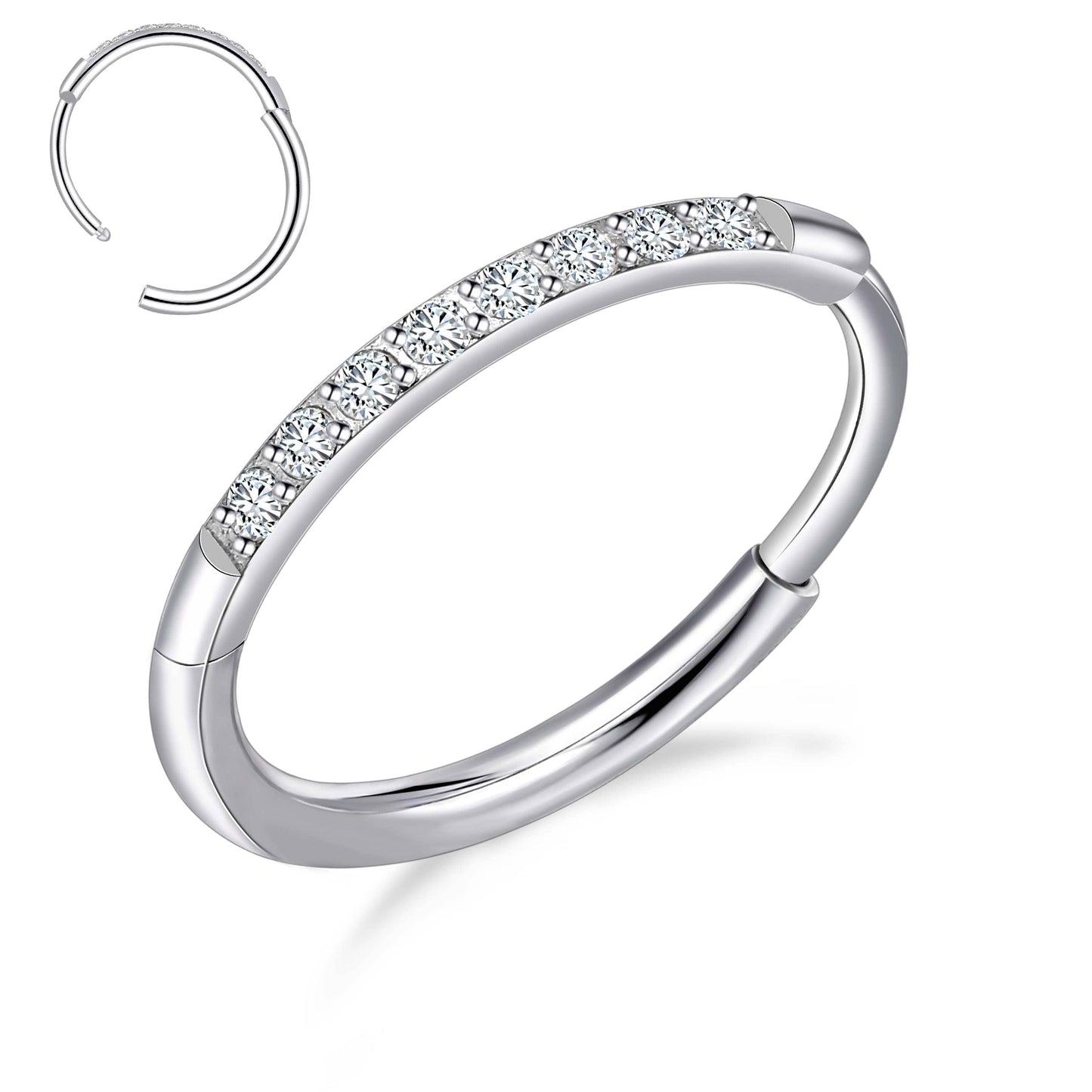 Aro nasal de titanio G23 Limerencia, aro nasal con circonita 8 mm / 10 mm | Arete de cartílago, anillo de septo, piercing para tragus, concha, hélice, daith y labio, joyería para mujer y hombre