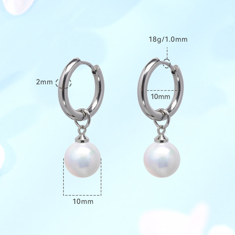 Limerencia Hypoallergenic Pure Titanium Post Lightweight Dangle Huggie Earrings for Women | Vertical Bar, Cross, Moon, Lightning | Dainty Earrings (10mm Pearl)