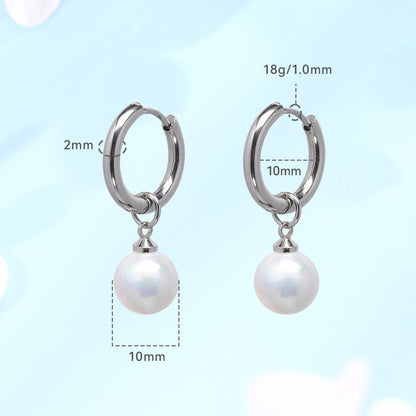 Limerencia Pendientes Hipoalergénicos de Titanio Puro con Postes Ligeros Colgantes Huggie para Mujer | Barra Vertical, Cruz, Luna, Rayo | Pendientes Delicados (Perla de 10 mm)