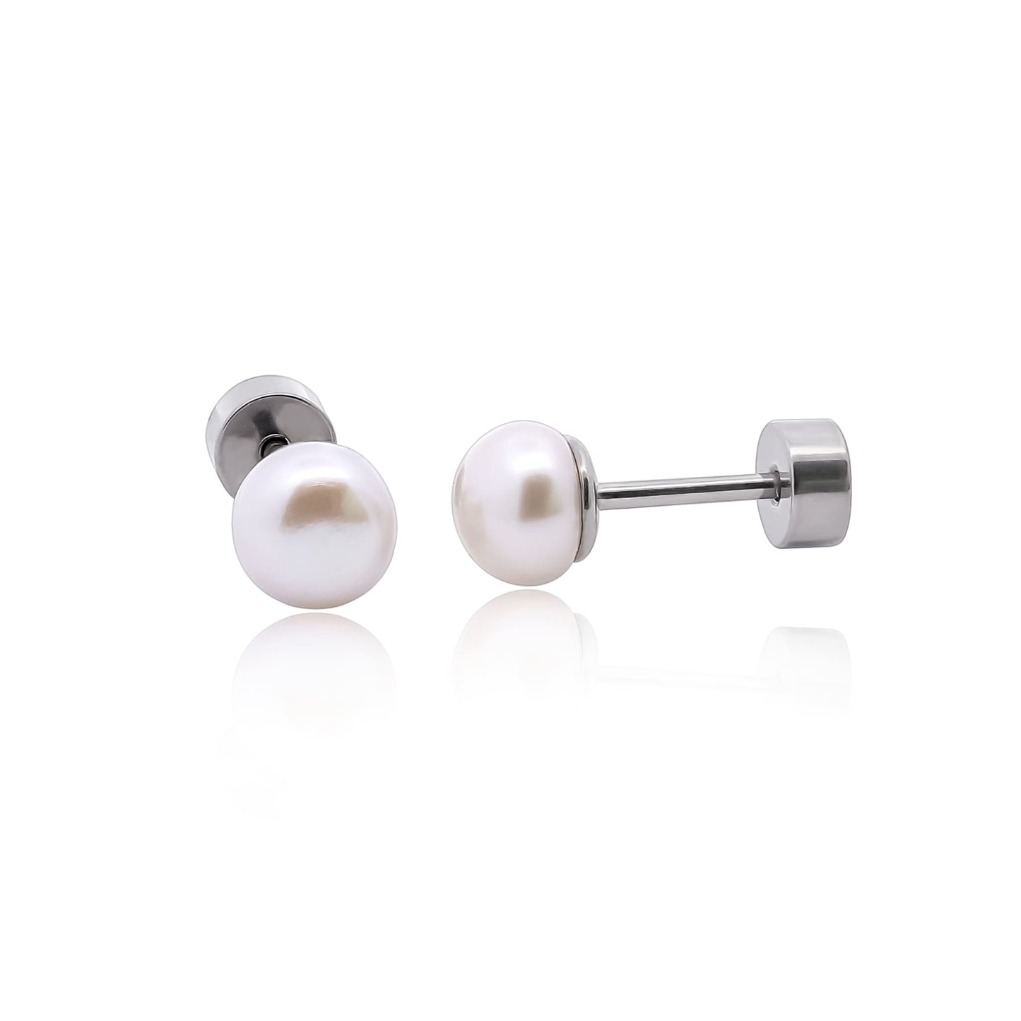 Limerencia Hypoallergenic G23 Implant Grade Titanium Screw Back Earrings Tragus 20G Helix F136 Piercing Post for Sensitive Ears Cartilage (5mm pearl)