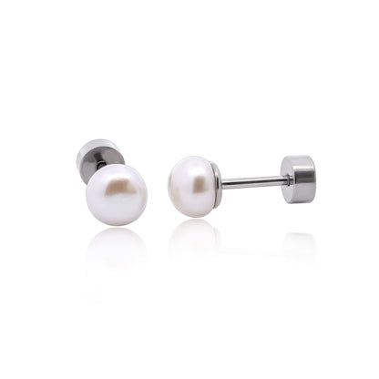 Limerencia Hypoallergenic G23 Implant Grade Titanium Screw Back Earrings Tragus 20G Helix F136 Piercing Post for Sensitive Ears Cartilage (5mm pearl)
