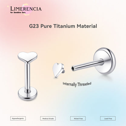 Limerencia 18G Reintitan-Körperschmuck, G23 hypoallergene Stecker mit Flachboden und Innengewinde, geeignet für Tragus, Helix, Knorpel, Conch, Medusa-, Lippen- und Labret-Piercing für Damen und Herren