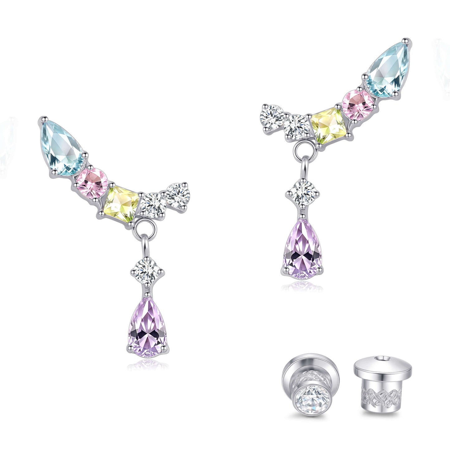 Limerencia Hypoallergenic Titanium Screw Back Earrings Implant Grade Cubic Zirconia G23 20G Ear Crawler Studs Earrings for Sensitive Ear Cartilage Jewelry/Colorful CZ Crawler
