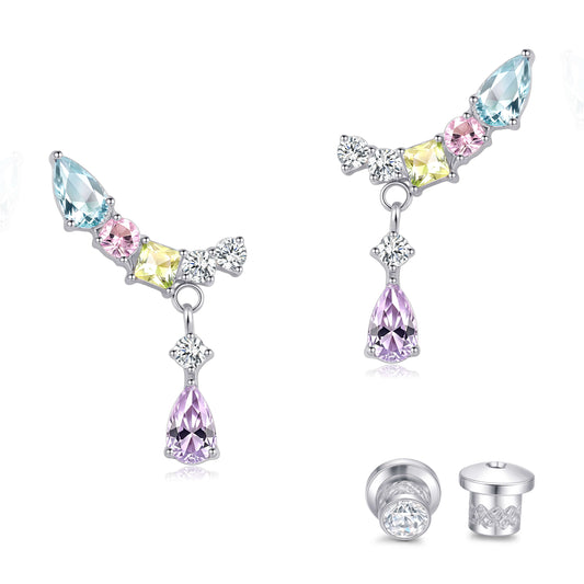 Limerencia Hypoallergenic Titanium Screw Back Earrings Implant Grade Cubic Zirconia G23 20G Ear Crawler Studs Earrings for Sensitive Ear Cartilage Jewelry/Colorful CZ Crawler