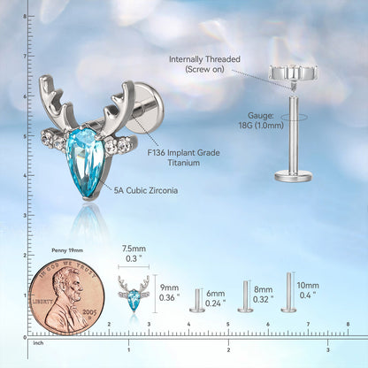 limerencia Hypoallergene Titan ASTM F136-18G 6mm 8mm 10mm Flachrücken-Stecker mit Innengewinde Ohrring Piercing Schmuck für Tragus Helix Conch Knorpel Nase Lippe (Hirsch 1 Stk.)