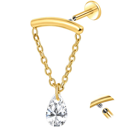 Limerencia 18G Titan-Ohrschmuck mit Innengewinde und flachem Verschluss für Damen, 1 Stück Hängepiercing mit Kette für Helix, hypoallergen, 6mm/8mm Knorpelstecker geeignet für Tragus, Conch und Ohrläppchen