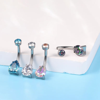 Anello ombelicale Limerencia 14G in titanio G23 con piccolo zircone a goccia, piercing ombelicale filettato interno 10mm (10mm, zircone rosa)