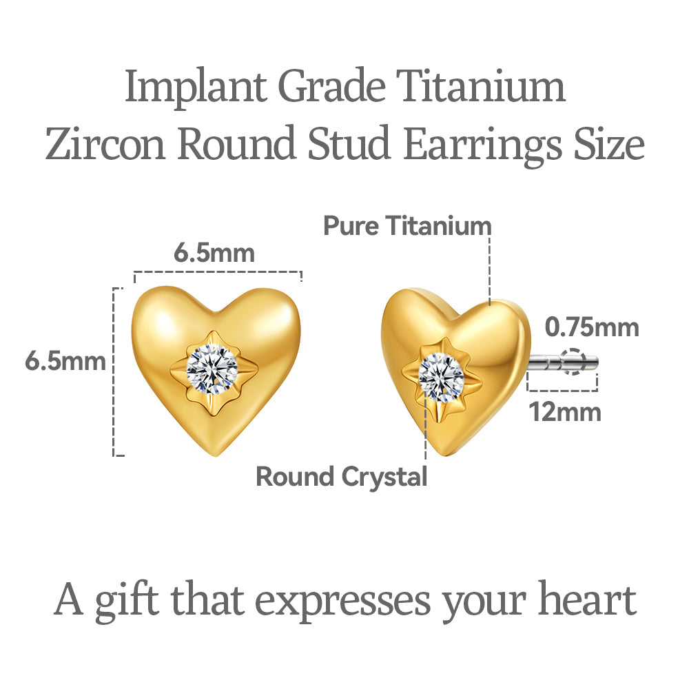 Limerencia G23 Pure Titanium Hypoallergenic Earrings, F136 Implant Grade Titanium Studs Suitable for Sensitive Ears Delicate Jewelry (Love Heart, Gold)