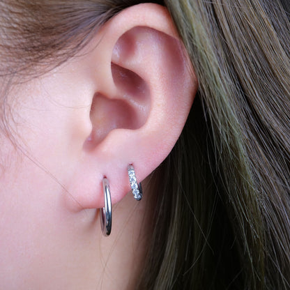 Limerencia Hypoallergenic Pure Titanium Pairs Small Huggie Hoop Earrings, Lightweight Cartilage Hoops Small Cubic Zirconia Cuff Earrings Mini Piercing Jewelry for Women (8mm, No stones)