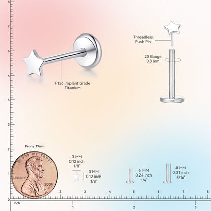 Limerencia Titan-Stecker mit Flachboden ohne Gewinde, 20G Druckverschluss-Einsteckpiercing für Knorpel, Tragus, Labret, Lippe, Medusa und Conch, hypoallergener Körperschmuck für Damen und Herren
