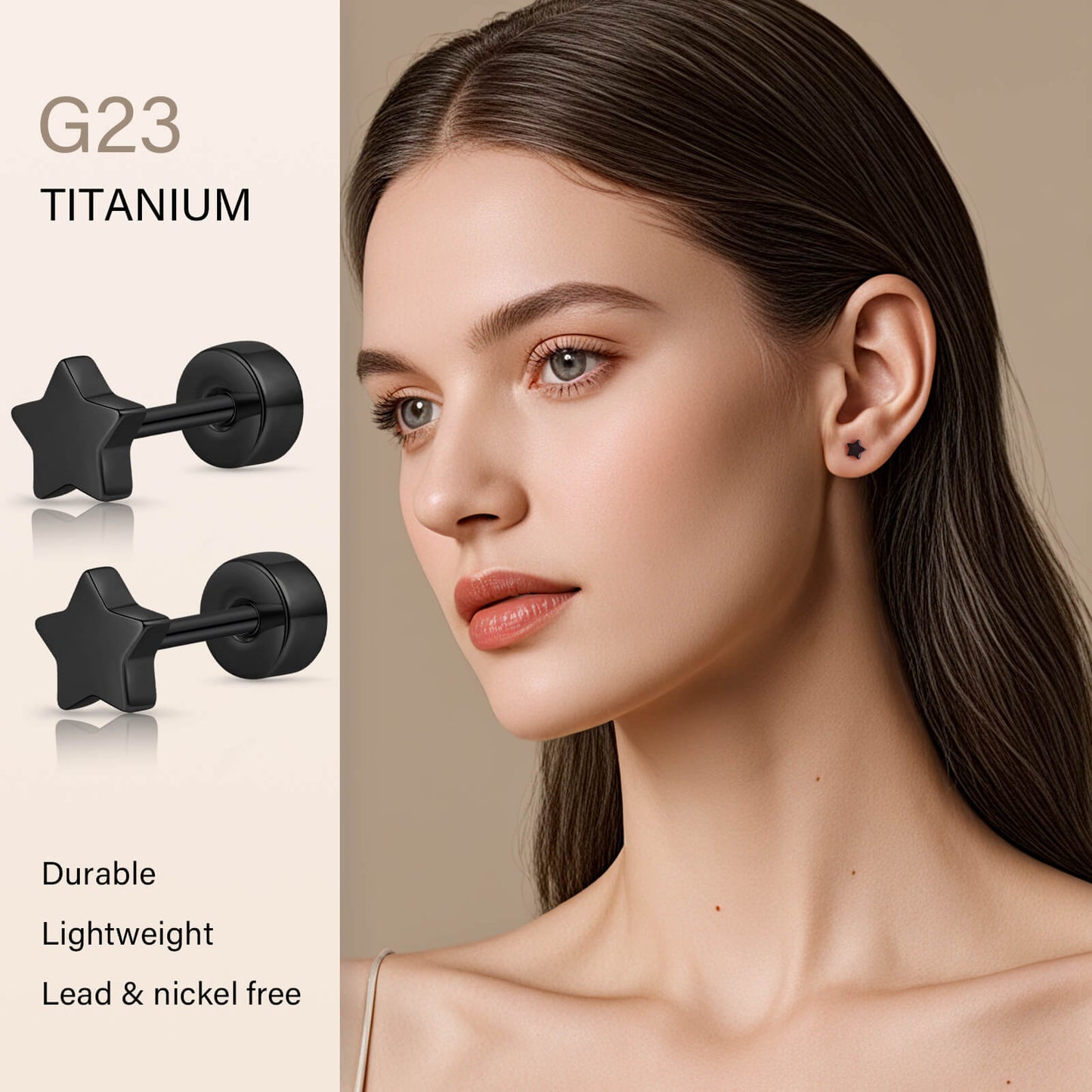Limerencia Titan-Flachverschluss-Ohrstecker, hypoallergene Herz-/Stern-Schraubverschluss-Ohrstecker für Damen und Herren, klassische 5mm Schlafohrstecker für Knorpel und Ohrläppchen