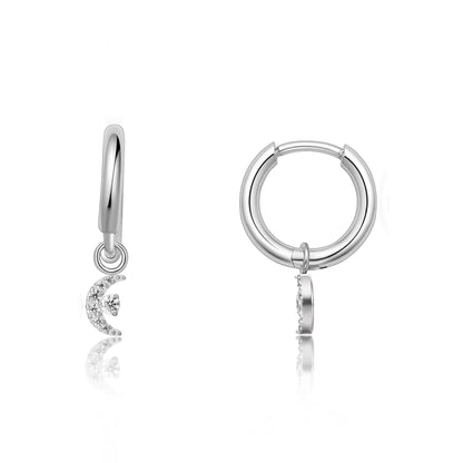 Limerencia Hypoallergene Ohrringe für Damen aus reinem Titan, leichte baumelnde Creolen, vertikaler Stab, Kreuz, Mond, Blitz, zierliche Ohrringe (Mond)