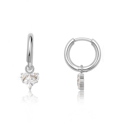 Limerencia Hipoalergénicos Postes de Titanio Puro Ligeros Aretes Largos Huggie para Mujeres, Barra Vertical, Cruz, Luna, Rayo, Aretes Delicados (Corazón CZ)