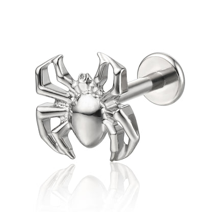 limerencia Hypoallergener Titan ASTM F136-18G 6mm 8mm 10mm Flat Back Intern Gewinde Ohrstecker Piercing Schmuck für Tragus Helix Conch Knorpel Nase Lippe (Spinne 1 Stk)