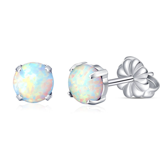 Pendientes de titanio puro hipoalergénicos Limerencia G23, pendientes de ópalo/piedra lunar/ojo de gato/turquesa azul, grado de implante F136 | Joyería delicada para orejas sensibles (5 mm, ópalo blanco)