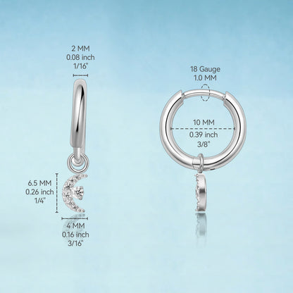 Limerencia Hypoallergene Ohrringe für Damen aus reinem Titan, leichte baumelnde Creolen, vertikaler Stab, Kreuz, Mond, Blitz, zierliche Ohrringe (Mond)