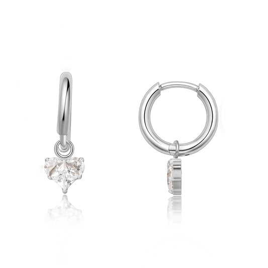 Orecchini huggie pendenti leggeri in titanio puro ipoallergenico Limerencia da donna, modelli barra verticale, croce, luna e fulmine, orecchini delicati con zircone a cuore