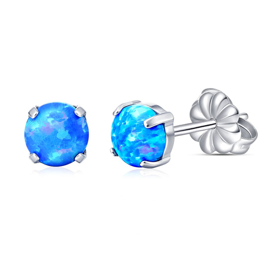 Limerencia G23 Aretes Hipoalergénicos de Titanio Puro, Aretes de Ópalo/Piedra Lunar/Ojo de Gato/Turquesa Azul, Grado Implante F136 | Joyería Delicada para Orejas Sensibles (5mm, Ópalo Azul)