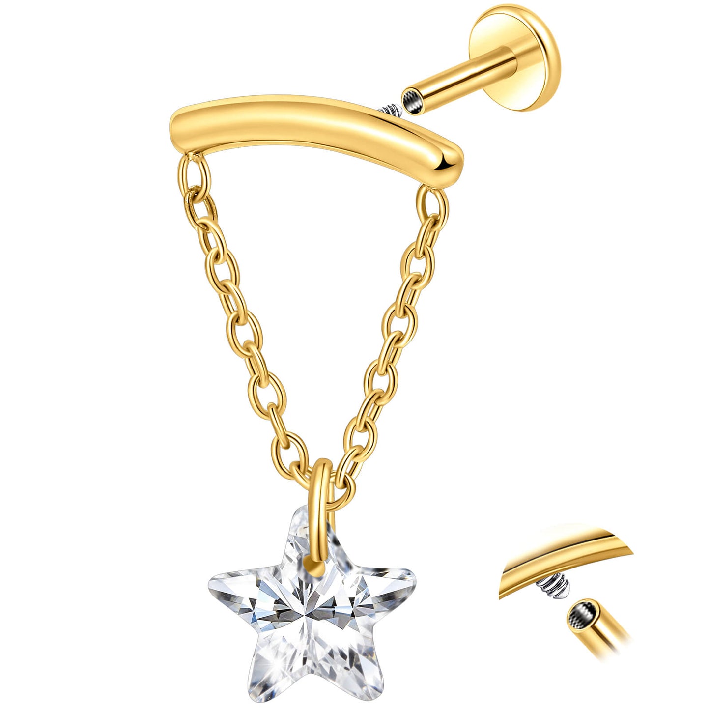 Limerencia 18G Titan-Ohrschmuck mit Innengewinde und flachem Verschluss für Damen, 1 Stück Hängepiercing mit Kette für Helix, hypoallergen, 6mm/8mm Knorpelstecker geeignet für Tragus, Conch und Ohrläppchen