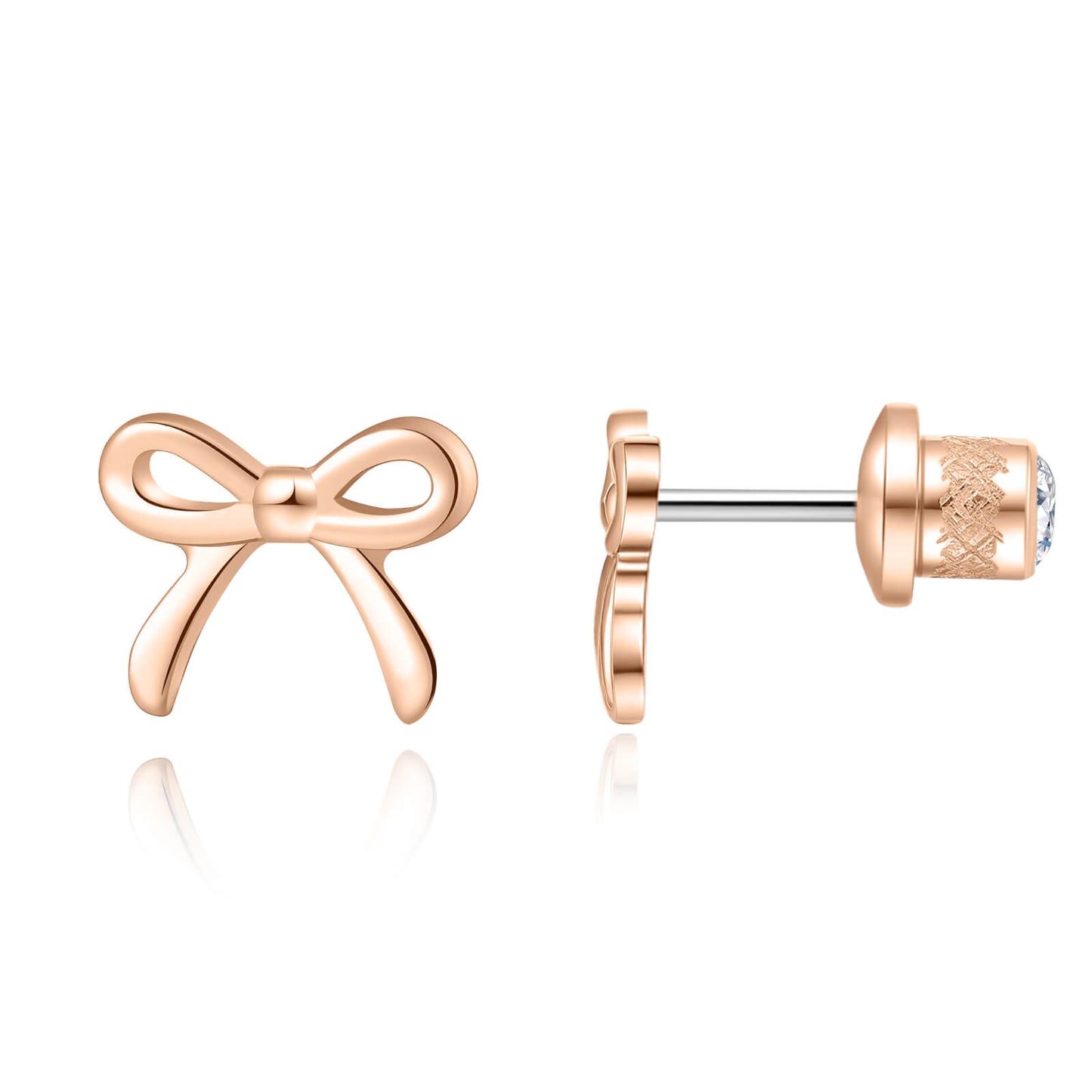Limerencia Schleifen-Ohrstecker, F136-Titan kleine Schleifenohrstecker, süße Mini-Schleifenstecker in Gold- und Silberfarbe, ideal für Jugendliche und empfindliche Ohren