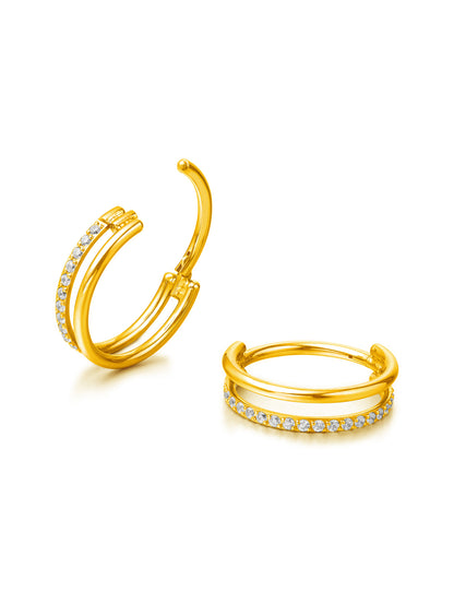 Pendientes de aro G23 de titanio puro, hipoalergénicos de 12 mm para orejas sensibles con circonitas cúbicas (18G (1,0 mm) dorado)