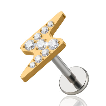 Limerencia ASTM F136 医療用チタン 稲妻ライトニングモチーフ フラットバックボディピアス 18G 6mm/8mm/10mm 内ネジ式 トラガス・ヘリックス・軟骨・ノーズ・リップ 1 個入り