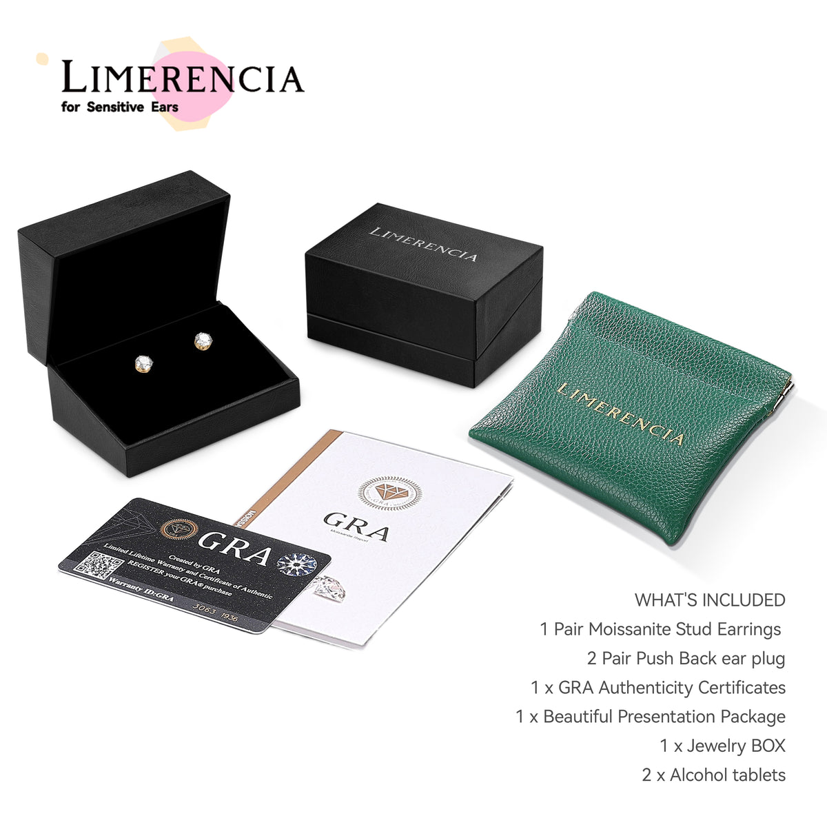 Limerencia インプラントグレードチタン モアサナイトスタッドピアス 男女兼用、18K ホワイトゴールドメッキ、D カラー VVS1 クラリティ ラウンドカット 低アレルギー性チタンスタッドピアス 敏感耳用