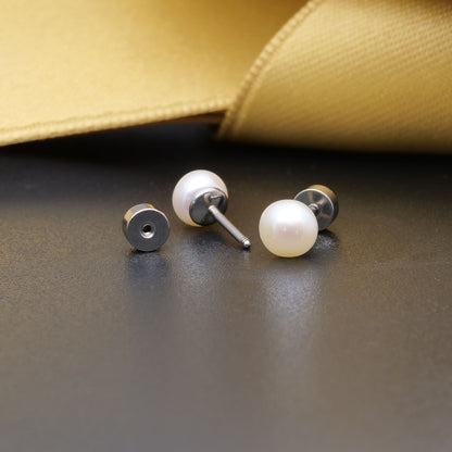 Limerencia Hypoallergenic G23 Implant Grade Titanium Screw Back Earrings Tragus 20G Helix F136 Piercing Post for Sensitive Ears Cartilage (5mm pearl)