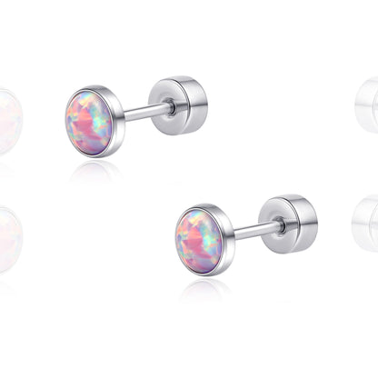 Limerencia 20G Titan-Flatback-Ohrringe für empfindliche Ohren, G23 hypoallergene Titan-Ohrringe mit Opalimitat und Schraubverschluss für Knorpel-, Helix- und Tragus-Piercings
