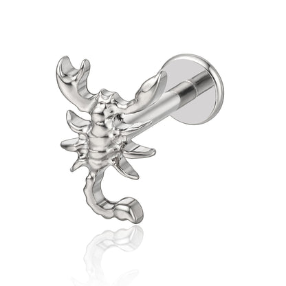 Limerencia Piercing Scorpione in Titanio ASTM F136 18G, Orecchino a Perno Retro Piatto con Filettatura Interna 6mm 8mm 10mm per Trago, Helix, Conchiglia, Cartilagine, Naso e Labbro – 1 Pezzo