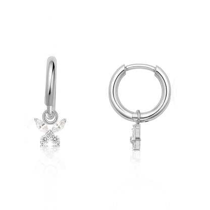 Orecchini huggie pendenti leggeri in titanio puro ipoallergenico Limerencia donna, stile barra verticale, croce, luna e fulmine, orecchini delicati con farfalla in zircone