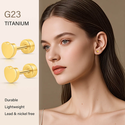 Limerencia Titan-Flachverschluss-Ohrstecker, hypoallergene Herz-/Stern-Schraubverschluss-Ohrstecker für Damen und Herren, klassische 5mm Schlafohrstecker für Knorpel und Ohrläppchen