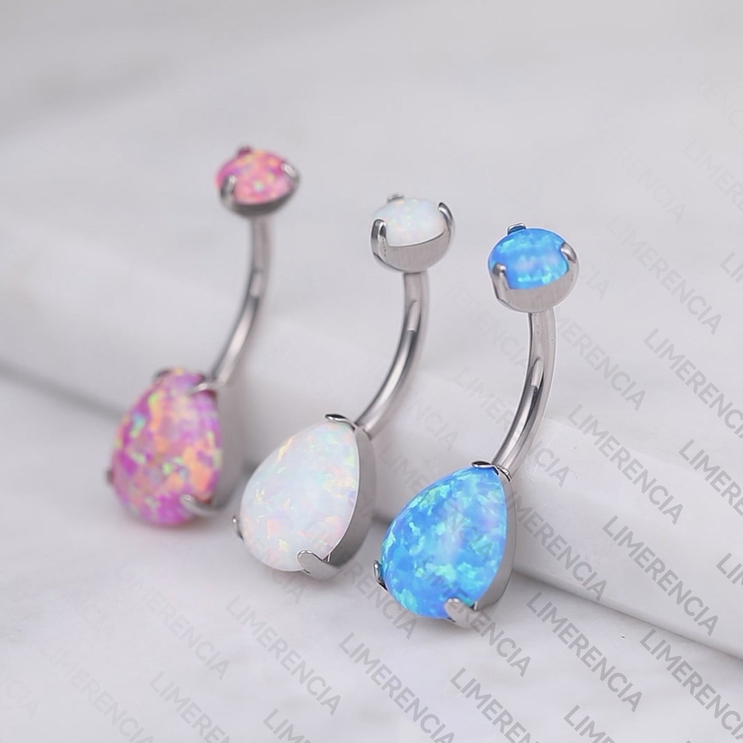 limerencia G23 Titanium Belly Button Rings hypoallergenic medical implant grade 14G Teardrop CZ Belly Navel Rings Piercing Belly Bars (Opal White)