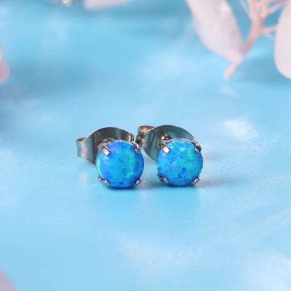 Limerencia G23 Hypoallergene Ohrstecker aus reinem Titan, Opal/Mondstein/Katzenauge/Blauer Türkis, F136 Implantat-Qualität|Zarter Schmuck für empfindliche Ohren (5mm, Blauer Opal)