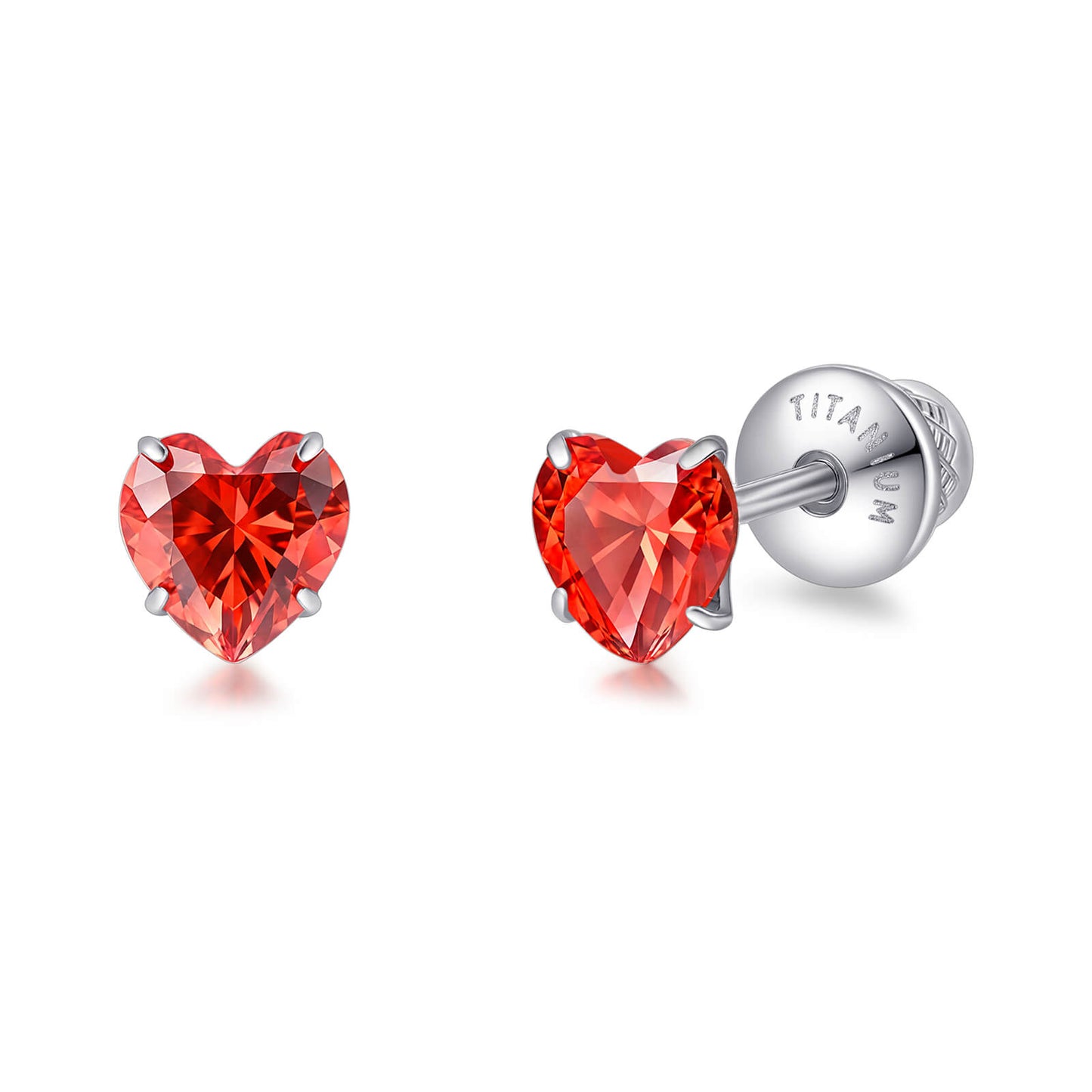 Limerencia Heart Birthstone Screw Backs Earrings G23 Implant Grade Titanium Stud Earrings 20G Hypoallergenic Cubic Zirconia Tragus Piercing Post for Sensitive Ears