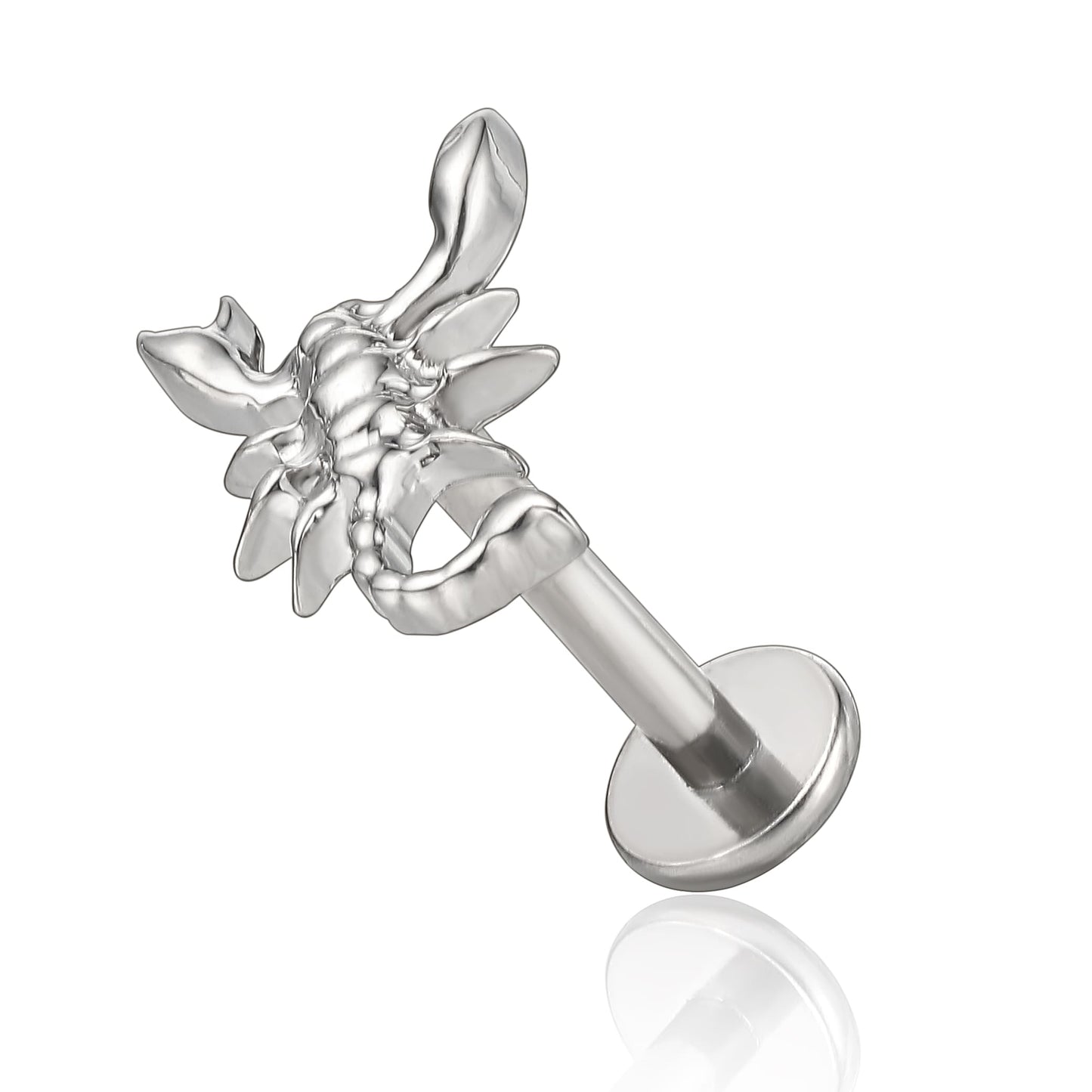 Limerencia Piercing Scorpione in Titanio ASTM F136 18G, Orecchino a Perno Retro Piatto con Filettatura Interna 6mm 8mm 10mm per Trago, Helix, Conchiglia, Cartilagine, Naso e Labbro – 1 Pezzo