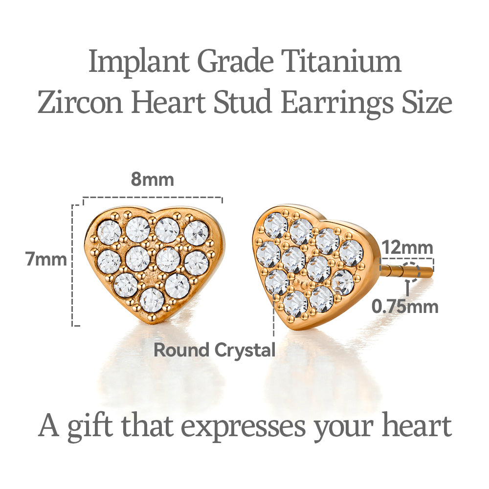 Limerencia G23 Pure Titanium Hypoallergenic Earrings, F136 Implant Grade Titanium Studs Suitable for Sensitive Ears Delicate Jewelry (CZ Cluster Heart, Gold)