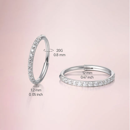 Limerencia F136 Titanium  Endless Hoops Earring | Dainty Cubic Zirconia Cartilage Tiny Earring for Sensitive Ears Hypoallergenic Lightweight for Women Men，12mm