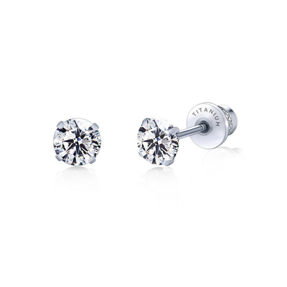 Limerencia Titan Hypoallergene Ohrstecker G23 für Damen 5A Zirkonia Helix Schraubverschluss Implantatqualität F136 Piercing-Ohrringe für empfindliche Ohren (weiße CZ)