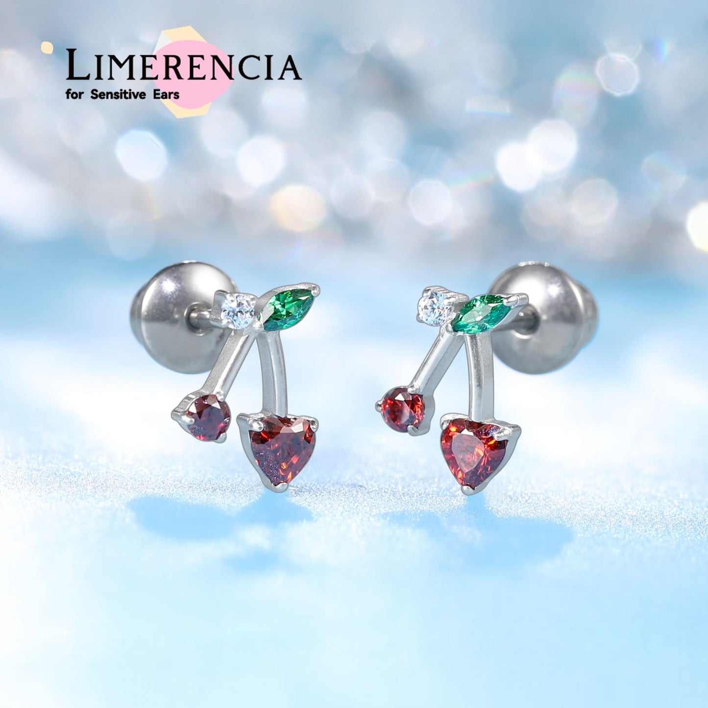 Orecchini a vite in titanio implantabile G23 Limerencia, piercing 20G F136 ipoallergenici design ciliegia rossa per orecchie sensibili, cartilagine, trago ed elica