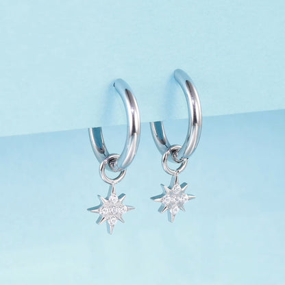 Orecchini huggie pendenti leggeri in titanio puro ipoallergenico Limerencia femminili, design barra verticale, croce, luna e fulmine, orecchini delicati con zircone a stella