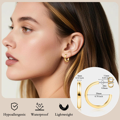 Limerencia Hypoallergenic G23 Pure Titanium Post Thin Square Edge Open Hoop | F136 Imlant Grade Womens Dainty Hoop Earrings | Lightweight for Sensitive Ears (8 mm, Gold)