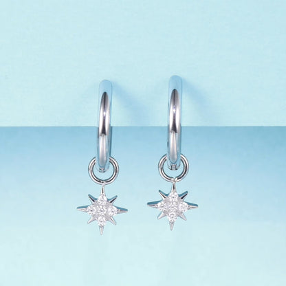 Limerencia Hypoallergenic Pure Titanium Post Lightweight Dangle Huggie Earrings for Women,Vertical Bar, Cross, Moon, Lightning,Dainty Earrings (Star CZ)