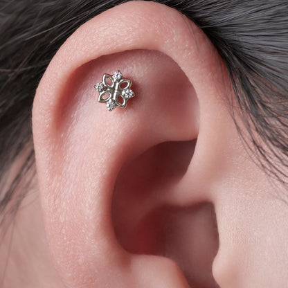 limerencia Joyería de perforación hipoalergénica de titanio puro F136, pendiente de tuerca de rosca interna de espalda plana de 18 g para cartílago/trago/hélice/caracola/nariz/labio (flor 1 pieza)