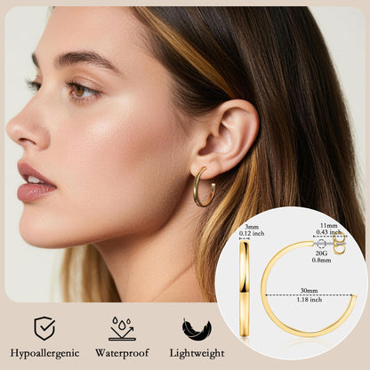 Limerencia Hypoallergenic G23 Pure Titanium Post Thin Square Edge Open Hoop | F136 Imlant Grade Womens Dainty Hoop Earrings | Lightweight for Sensitive Ears (8 mm, Gold)