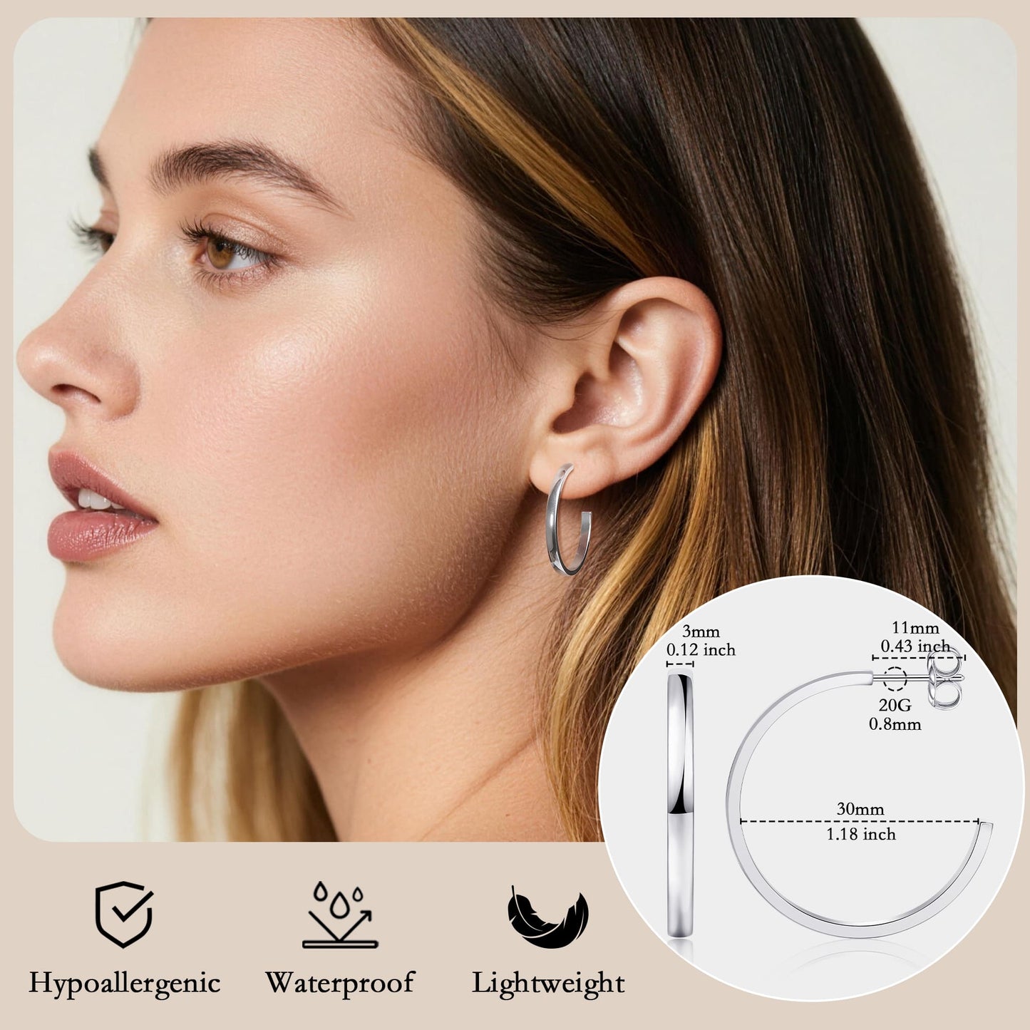 Limerencia Hypoallergenic G23 Pure Titanium Post Thin Square Edge Open Hoop | F136 Imlant Grade Womens Dainty Hoop Earrings | Lightweight for Sensitive Ears (8 mm, Gold)