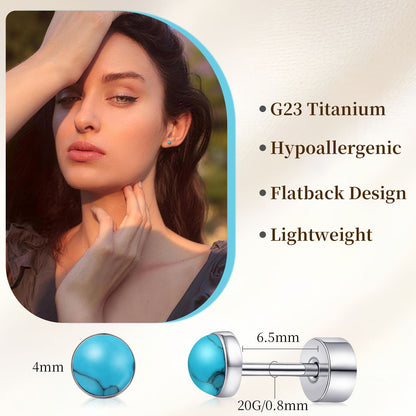 Limerencia flache Ohrstecker für Damen, hypoallergene Ohrstecker mit Schraubverschluss aus G23-Implantat-Titan, 20G Ohrstecker mit Onyx/Mondstein/blauem Türkis, flache Knorpelohrstecker in 4 mm/5 mm