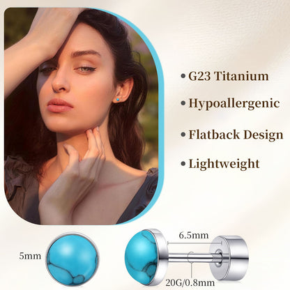 Limerencia flache Ohrstecker für Damen, hypoallergene Ohrstecker mit Schraubverschluss aus G23-Implantat-Titan, 20G Ohrstecker mit Onyx/Mondstein/blauem Türkis, flache Knorpelohrstecker in 4 mm/5 mm