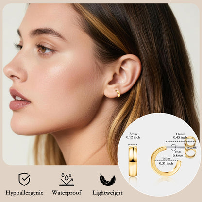 Limerencia Hypoallergenic G23 Pure Titanium Post Thin Square Edge Open Hoop | F136 Imlant Grade Womens Dainty Hoop Earrings | Lightweight for Sensitive Ears (8 mm, Gold)