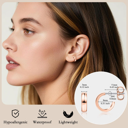Limerencia Hypoallergenic G23 Pure Titanium Post Thin Square Edge Open Hoop | F136 Imlant Grade Womens Dainty Hoop Earrings | Lightweight for Sensitive Ears (8 mm, Gold)